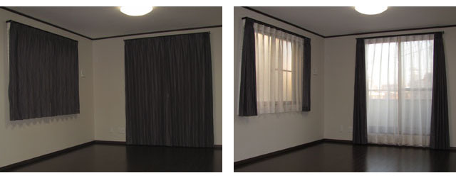 さいたま市N様邸のリビング＆寝室【ミッドセンチュリー】のオーダーカーテンの施工例