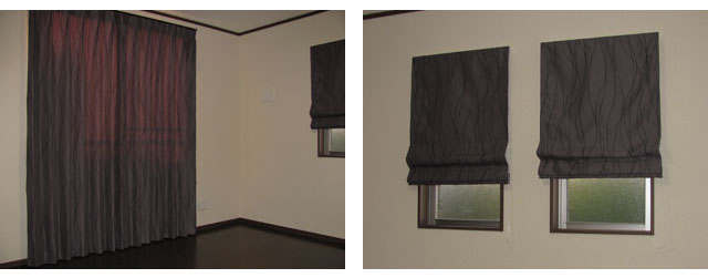 さいたま市N様邸のリビング＆寝室【ミッドセンチュリー】のオーダーカーテンの施工例