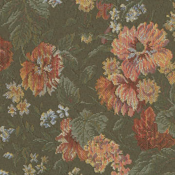 【アンティーク クラシック】ゴブラン織の花柄のドレープカーテン＆シェード【ES-3288】グリーン