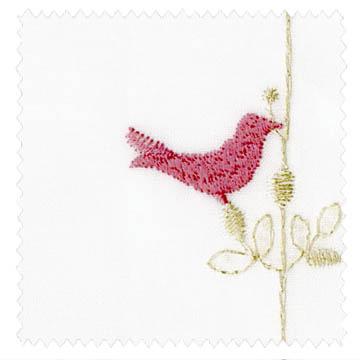 【フレンチシック】赤い鳥の刺繍レースカーテン【ES-3489】ホワイト&レッド