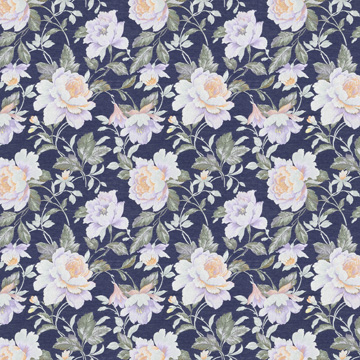 【フレンチシック】刺繍のような芍薬の花柄の遮光カーテン【HS-1060】ダークブルー