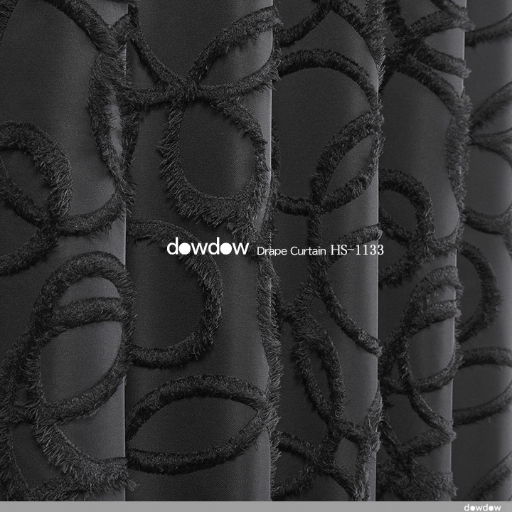【イタリアン モダン】毛足の長いファーの曲線柄のドレープカーテン＆シェード【HS-1133】ブラック