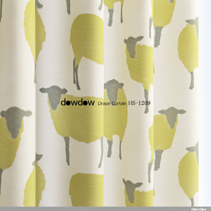 【北欧モダン】牧歌的な羊(ひつじ)柄のドレープカーテン＆シェード【HS-1209】イエロー