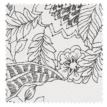 【フレンチシック】アフリカンフラワーのペン画の遮光カーテン【HS-2460】ホワイト＆ブラック