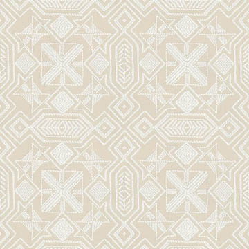 【北欧ヴィンテージ】幾何学柄の刺繍調のドレープーテン【HS-8148】ベージュ