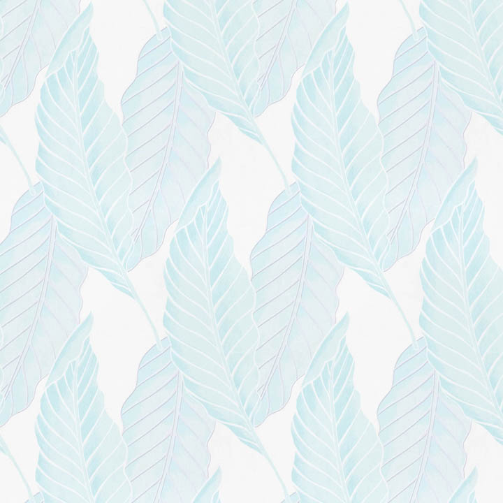 【ミッドセンチュリー】大きな葉デザインのレースカーテン【HS-8501】ライトブルー