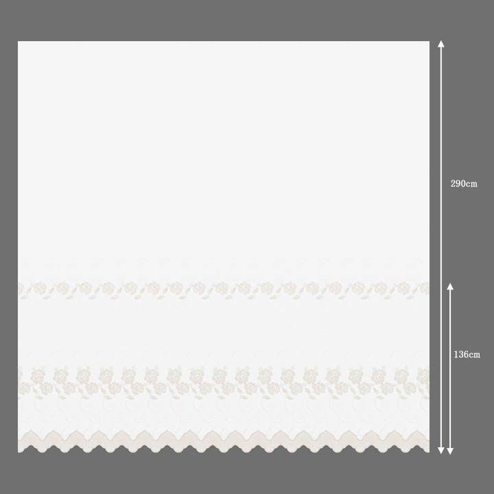 【フレンチシック】花のスカラップ刺繍のレースカーテン【HS-8511】ゴールドベージュ