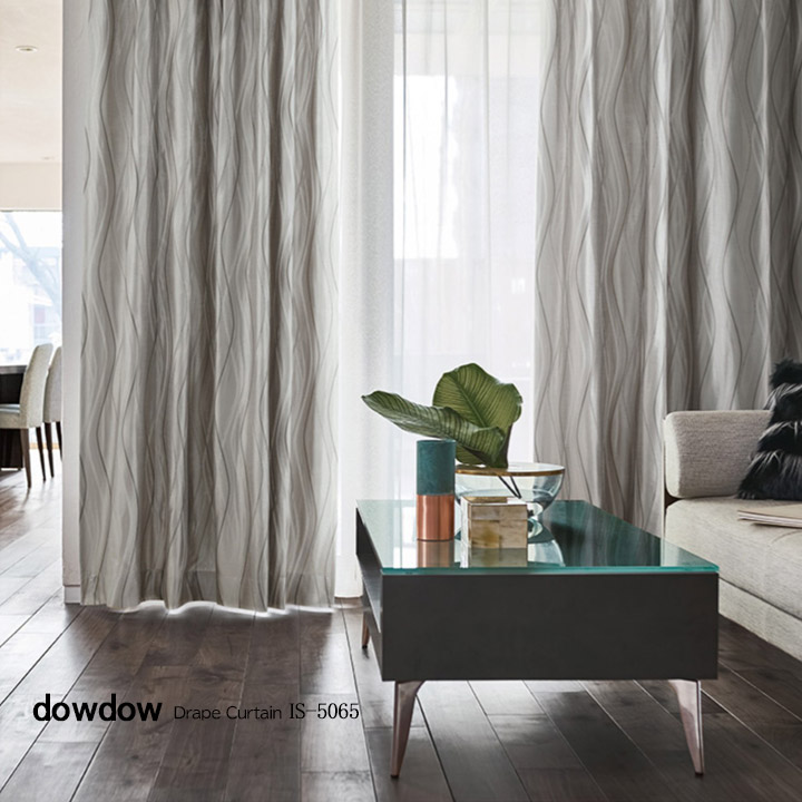 【ミッドセンチュリー】透明感のあるウエーブラインのドレープカーテン【IS-5065】グレー