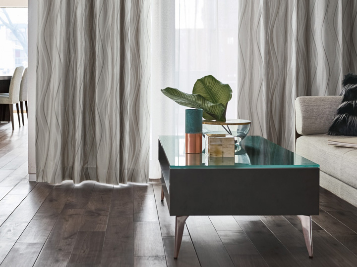 【ミッドセンチュリー】透明感のあるウエーブラインのドレープカーテン【IS-5065】グレー
