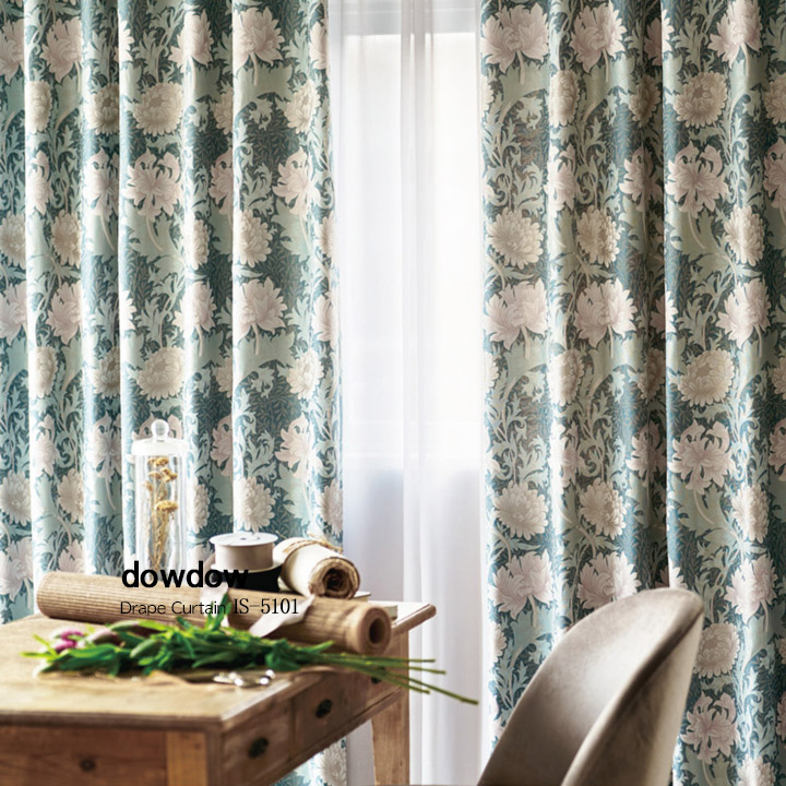 ウィリアム モリス】クリサンセマムのドレープカーテン【IS-5101】グリーン