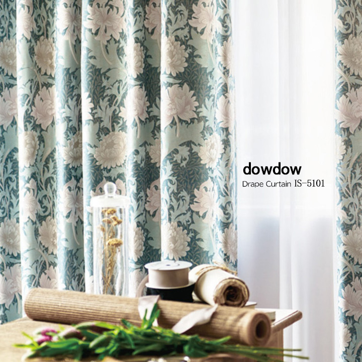 ウィリアム モリス】クリサンセマムのドレープカーテン【IS-5101】グリーン