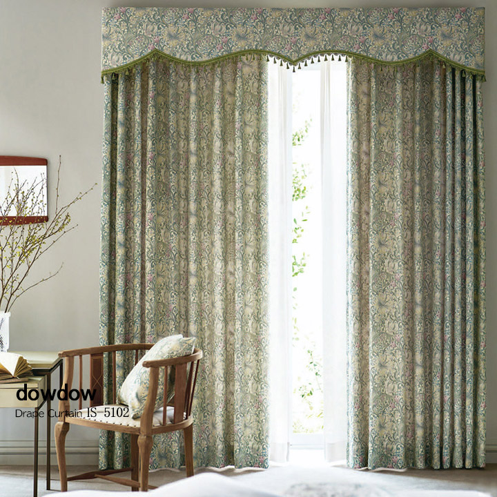【ウィリアム モリス】ゴールデン・リリーのドレープカーテン【IS-5102】グリーン＆アイボリー