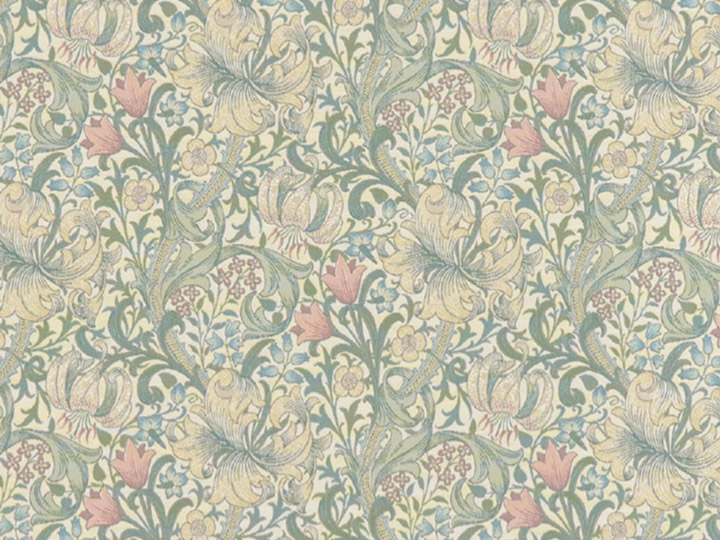 【ウィリアム モリス】ゴールデン・リリーのドレープカーテン【IS-5102】グリーン＆アイボリー