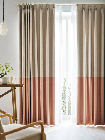 【ナチュラルモダン】上質な無地の＜切替し＞遮光カーテン【IS-5172＋IS-5176】ベージュ＆オレンジ