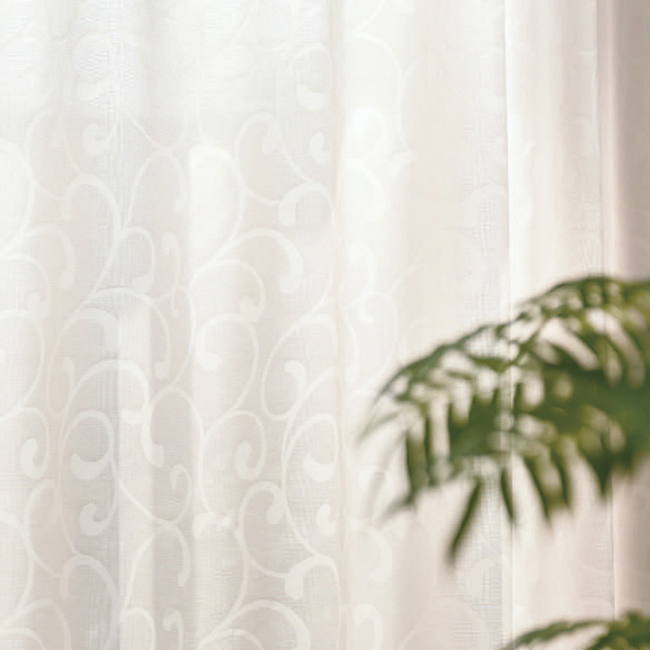 【和モダン】唐草紋様のレースカーテン【IS-5196】亜麻色
