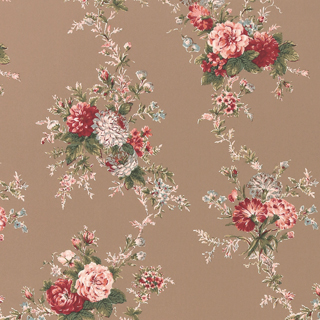 【アメリカン カントリー】薔薇の花柄プリントのドレープカーテン【RC-7085】ブラウン