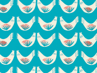 【北欧モダン】幸せの鳥デザインのプリントのドレープカーテン&シェード【RC-7122】ブルー