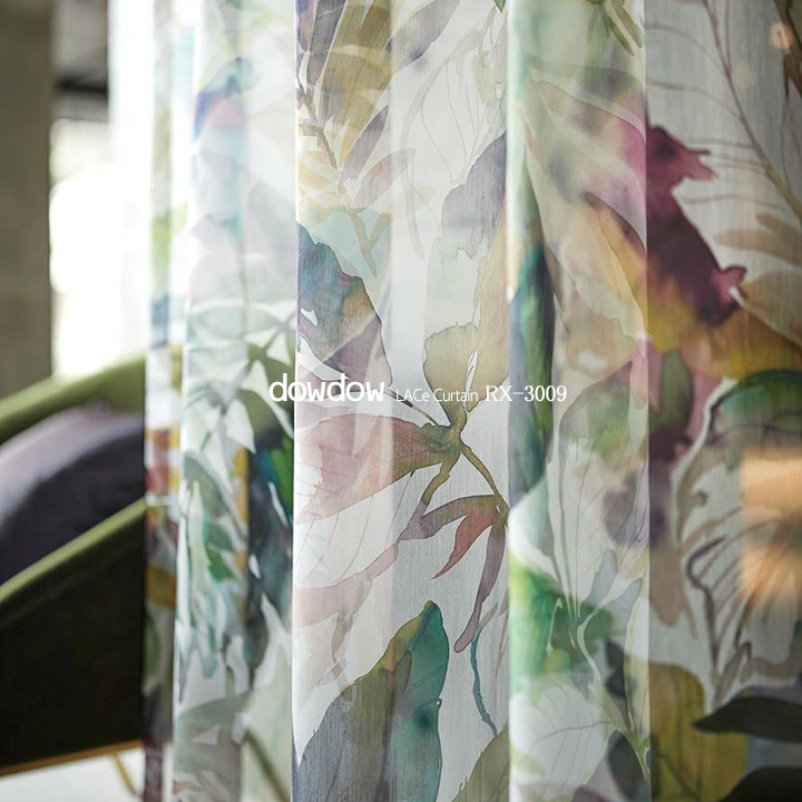 【イタリアン モダン】アートな植物デザインのレースカーテン【RX-3009】