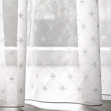 【フレンチ シック】装飾格子柄のボトム刺繍のレースカーテン【RX-3073】ホワイト
