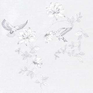 【フレンチシック】小鳥と花の刺繍のレースカーテン＆シェード【RX-4004】ホワイト＆グレー