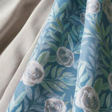 【ブリティッシュ カントリー】庭園の薔薇のデザインのドレープカーテン【RZ-4170】ブルー