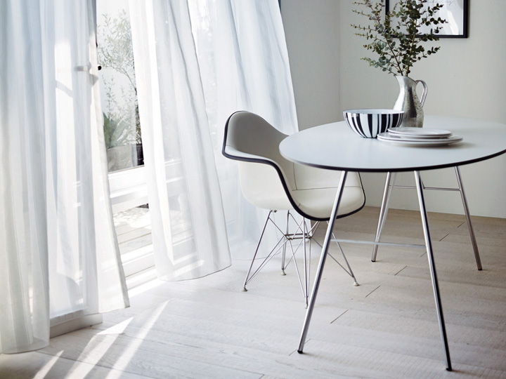 【ミッドセンチュリー】ドライなストライプ柄の遮熱レースカーテン【RZ-5419】ホワイト