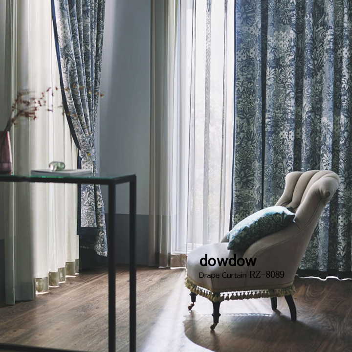 【アメリカンクラシック】森の風景のジャガード織のドレープカーテン【RZ-8089】ネイビー