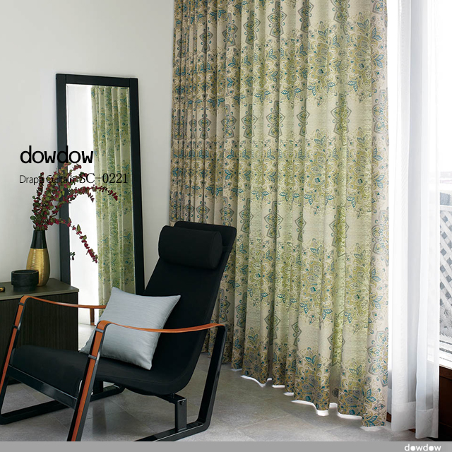 【クラシック モダン】緻密で美しいジャガード織のアラベスク柄のドレープカーテン【SC-0221】グリーン