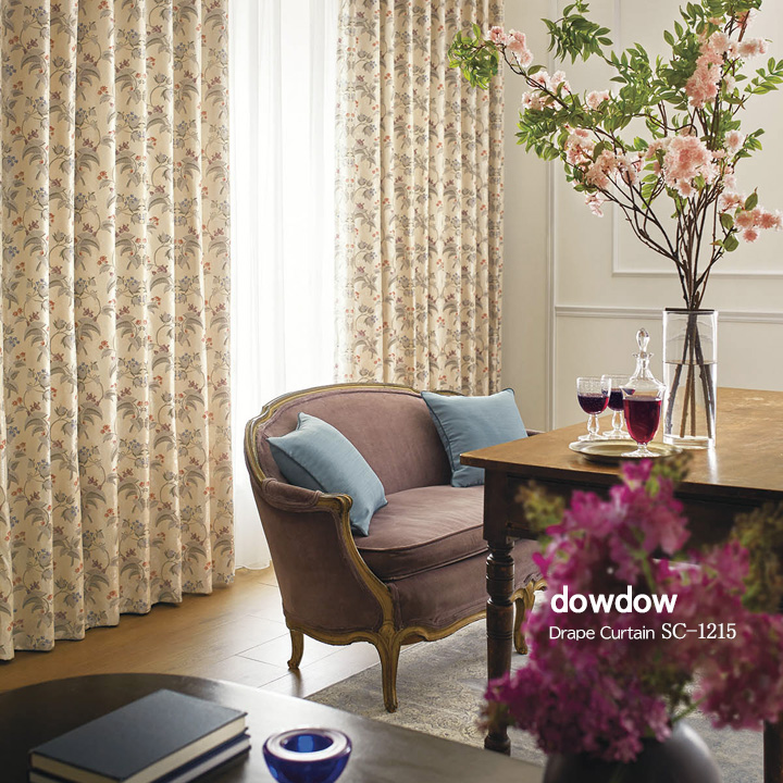 【アンティークラシック】シノワズリ調のクラシック柄のジャガード織のドレープカーテン【SC-1215】アイボリー