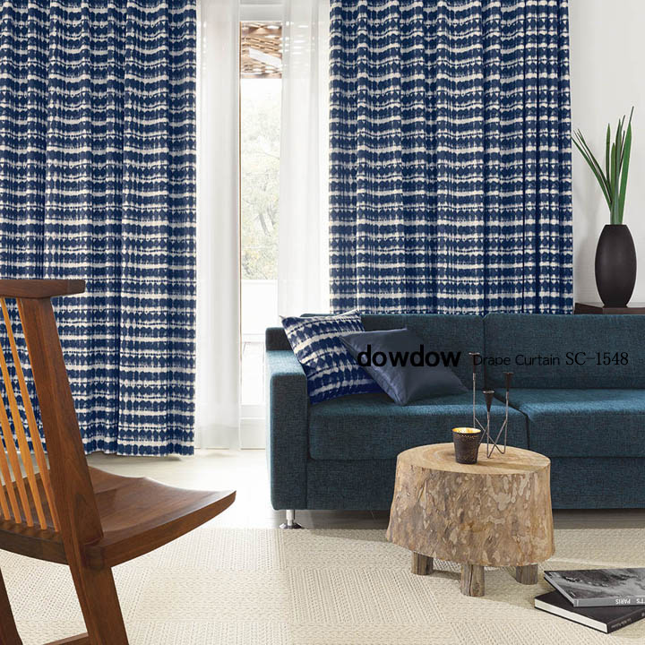 和モダン】絞り染めデザインの遮光カーテン【SC-1548】濃藍色