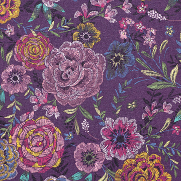 【フレンチシック】タッキーな花柄刺繍プリントの遮光カーテン【SC-1580】パープル