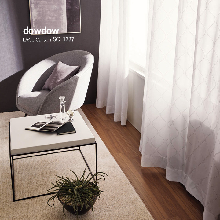 【イタリアンモダン】ウェーブラインの格子柄の遮熱レースカーテン【SC-1737】ホワイト