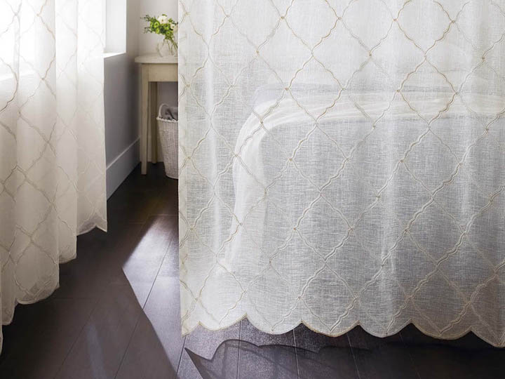 【クラシック モダン】トラッドな格子刺繍のレースカーテン【SC-2649】ベージュ＆ホワイト