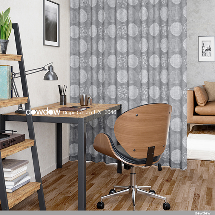 【北欧モダン】サークルの幾何学柄のドレープカーテン＆シェード【UX-2046】グレー