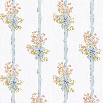 【シャビーシック】デイジーの花束柄のドレープカーテン＆シェード【UX-2170】ホワイト＆ブルー