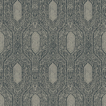 【イタリアンモダン】オリエンタルな幾何学柄のドレープカーテン【UX-7471】ネイビー＆ベージュ