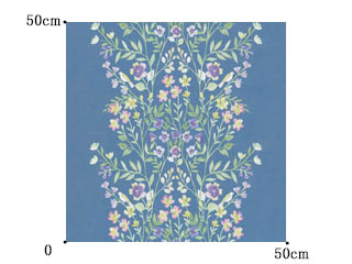【フレンチ カントリー】透水彩画の花柄プリントのレースカーテン【UX-8612】ダークブルー
