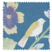 【フレンチ カントリー】透水彩画の花柄プリントのレースカーテン【UX-8612】ダークブルー